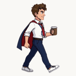 Office Hero walking with his coffee, from the walk sprite sheet